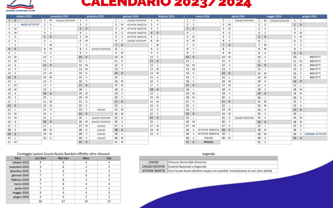 Calendario aperture e chiusure 2023 2024